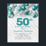Prospectus 11,4 Cm X 14,2 Cm Parties scintillant de ballons d'argent Turquoise<br><div class="desc">Glam Turquoise Vert Ballons d'argent Parties scintillant étinceler n'importe quel âge Anniversaire Invitation</div>
