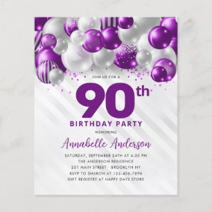 Prospectus 11,4 Cm X 14,2 Cm Parties scintillant de ballons d'argent violet bon
