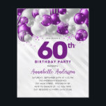 Prospectus 11,4 Cm X 14,2 Cm Parties scintillant de ballons d'argent violet bon<br><div class="desc">Glam moderne violet violet argenté Parties scintillant de ballon étincelant n'importe quel âge Anniversaire Invitation</div>