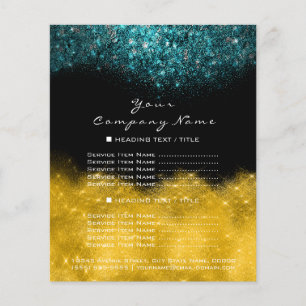 Prospectus 11,4 Cm X 14,2 Cm Parties scintillant d'or Black Turquoise Blue Conf