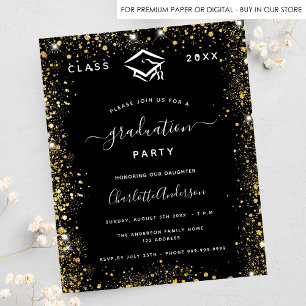 Prospectus 11,4 Cm X 14,2 Cm Parties scintillant d'or noir de diplôme invitatio