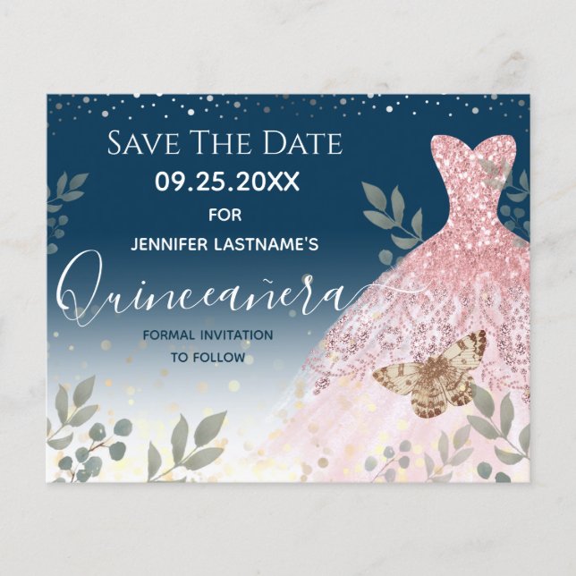 Prospectus 11,4 Cm X 14,2 Cm Parties scintillant Robe Papillon Quinceanera Budg (Devant)