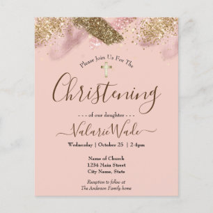 Prospectus 11,4 Cm X 14,2 Cm Parties scintillant rose Budget Christening Flyer