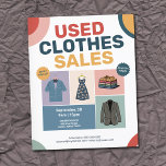 Prospectus 11,4 Cm X 14,2 Cm Pastel Geometric Patterns - Used Clothes Sales<br><div class="desc">A colorful flyer advertising for a used clothes sales features subtle geometric patterns in soft pastels. The layout features a collage of various secondhand garments including vintage jacket,  floral dress,  and shirts arranged in an appealing grid format.</div>