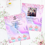 Prospectus 11,4 Cm X 14,2 Cm Pâtisserie boulangerie holographique cupcakes logo<br><div class="desc">Personnalisez et ajoutez votre logo,  votre nom,  votre adresse,  votre texte. Coloré rose vif,  violet,  bleu pastel holographique fond décoré de confettis et de cupcakes. Retour : ajoutez une photo et racontez l'histoire de votre marque.</div>