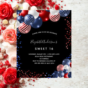 Prospectus 11,4 Cm X 14,2 Cm Patriotic Sweet 16 black budget parti invitation