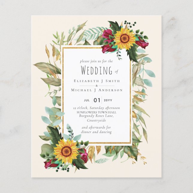 Prospectus 11,4 Cm X 14,2 Cm Pays Tournesols Rustiques Bourgogne Mariage Rose (Devant)