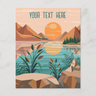 Prospectus 11,4 Cm X 14,2 Cm Paysage de coucher de soleil sur un lac de montagn