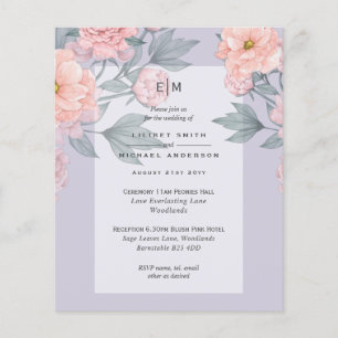 Prospectus 11,4 Cm X 14,2 Cm Peach PEONIES Blue Wedding Inviter BUDGET