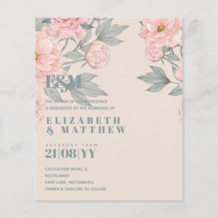 Prospectus 11,4 Cm X 14,2 Cm Peach Peonies Sage Floral Budget Mariage