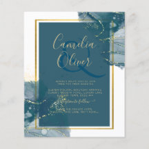 Peacock Blue Gold Alcohol ENK Chic Wedding Invitat