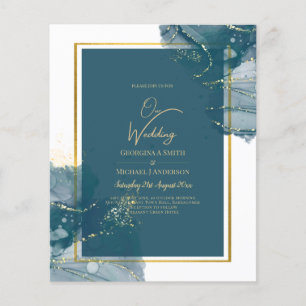 Prospectus 11,4 Cm X 14,2 Cm Peacock Blue Gold Alcohol ENK Chic Wedding Invitat