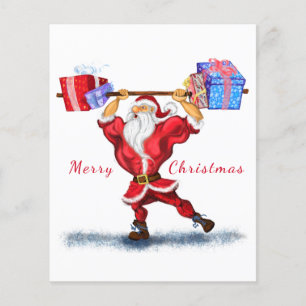 Prospectus 11,4 Cm X 14,2 Cm Père Noël Bodybuilder de Noël avec des cadeaux