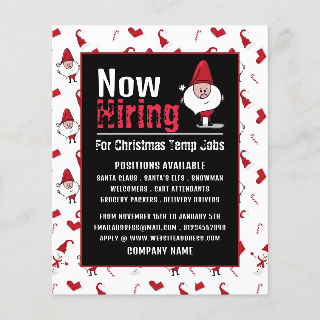 Prospectus 11,4 Cm X 14,2 Cm Père Noël & Snowman, Recrutement saisonnier Public (Devant)