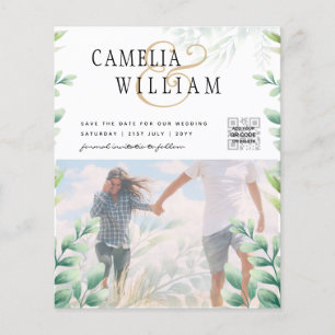 Prospectus 11,4 Cm X 14,2 Cm PHOTO BUDGET Green Wedding Enregistrer la date QRc
