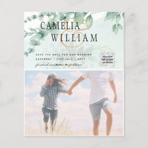 Prospectus 11,4 Cm X 14,2 Cm PHOTO BUDGET Green Wedding Enregistrer la date QRc