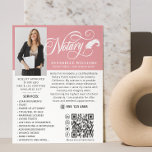 Prospectus 11,4 Cm X 14,2 Cm Photo de notaire du code QR moderne<br><div class="desc">Photographie de typographie moderne et élégante Circulaire d'affaires du notaire. Le design comprend votre photo,  script de typographie élégant "Notaire" en lettres manuscrites blanches,  votre nom,  titre,  message et services. Personnalisez-vous avec votre code QR,  vos coordonnées et les médias sociaux.</div>