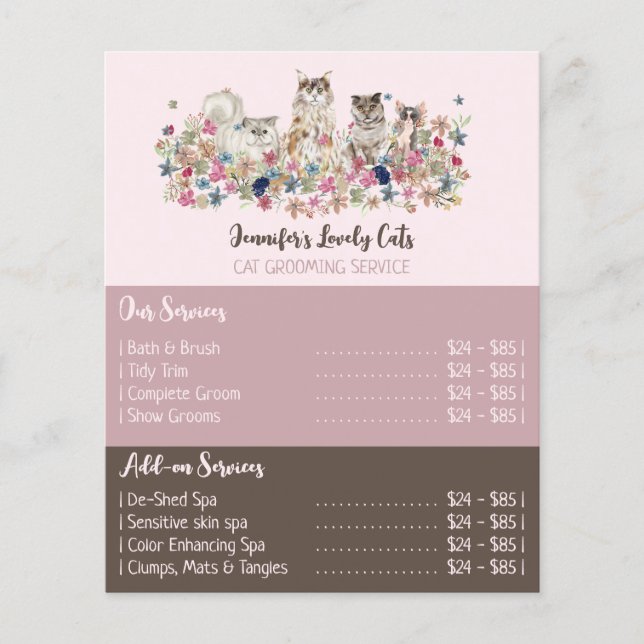 Prospectus 11,4 Cm X 14,2 Cm Pink Brochure Cats Groomer Service Offers (Devant)