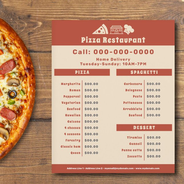 Prospectus 11,4 Cm X 14,2 Cm Pizzeria Menu & Tarifs Flyer (Pizzeria Price List Flyer)
