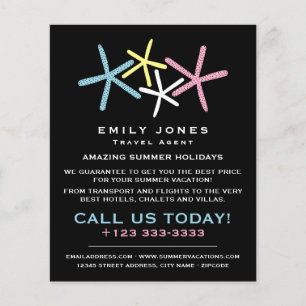 Prospectus 11,4 Cm X 14,2 Cm Plage colorée Starfish, agent de voyage publicité