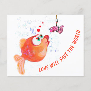 Prospectus 11,4 Cm X 14,2 Cm Poisson et ver Flyer Love Romantique Cartoon