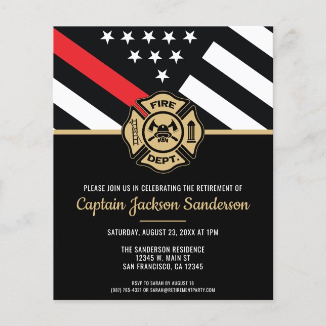 Prospectus 11,4 Cm X 14,2 Cm Pompier Retraite Service d'incendie Invitation (Devant)