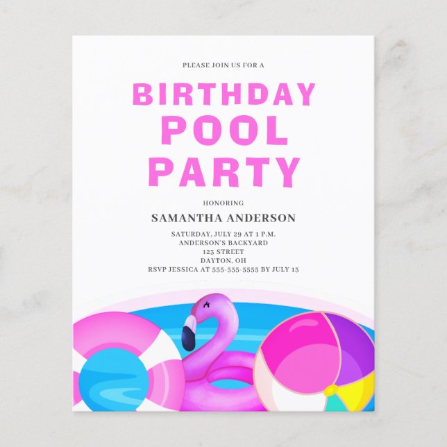 Prospectus 11,4 Cm X 14,2 Cm Pool Party Budget Invitation d'anniversaire (Devant)
