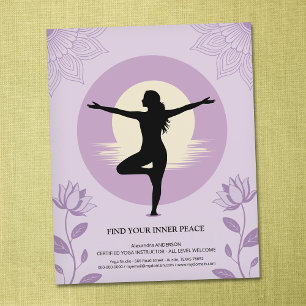 Prospectus 11,4 Cm X 14,2 Cm Posture de l'arbre - Professeur de yoga avec fleur