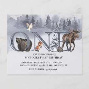 Prospectus 11,4 Cm X 14,2 Cm Premier anniversaire ours des bois hiver aquarelle