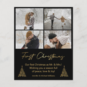 Prospectus 11,4 Cm X 14,2 Cm premier noël, 4 photos collage doré noir 