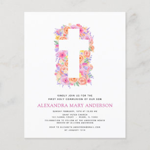 Prospectus 11,4 Cm X 14,2 Cm Première communion pastel floral rose budget