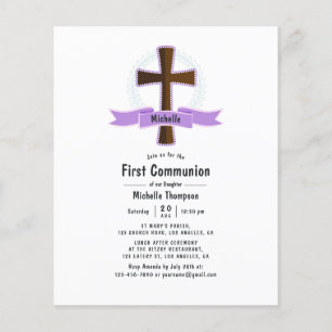 Prospectus 11,4 Cm X 14,2 Cm Première Sainte Communion Fille Violette