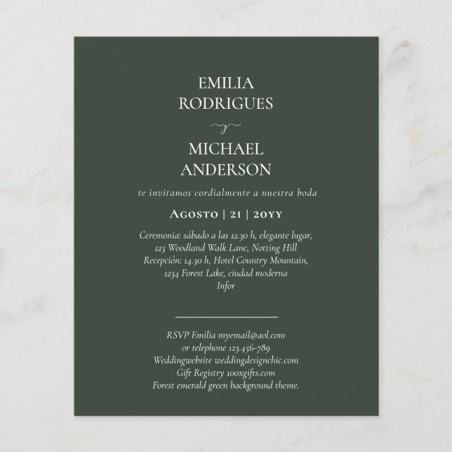 Prospectus 11,4 Cm X 14,2 Cm PRESUPUESTO Boda en Español Bilingüe Inglés (Devant)