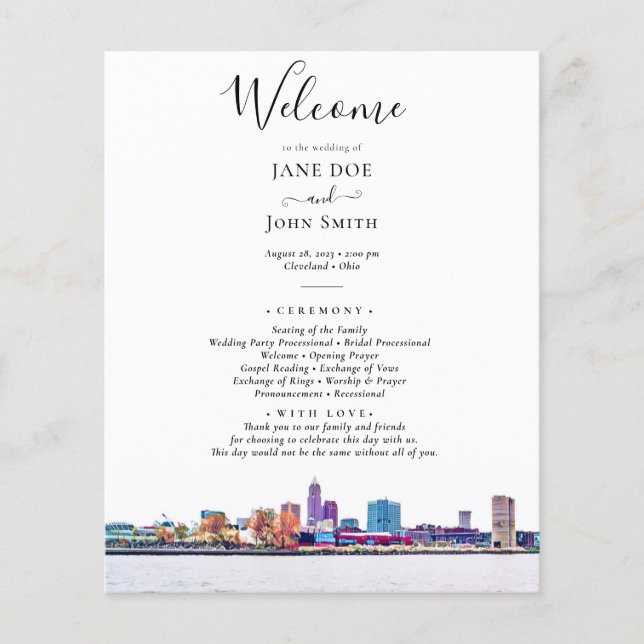 Prospectus 11,4 Cm X 14,2 Cm Programme de mariage Cleveland Skyline Circulaire (Devant)