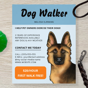 Prospectus 11,4 Cm X 14,2 Cm Promeneur de chiens Berger Allemand Service de pro