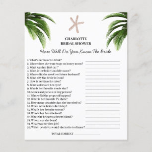 Prospectus 11,4 Cm X 14,2 Cm Question de trivia pour une douche de mariée sur l