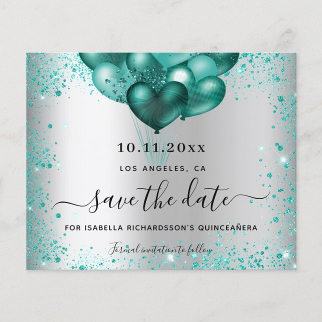 Prospectus 11,4 Cm X 14,2 Cm Quinceanera argent budget turquoise enregistrer la (Devant)