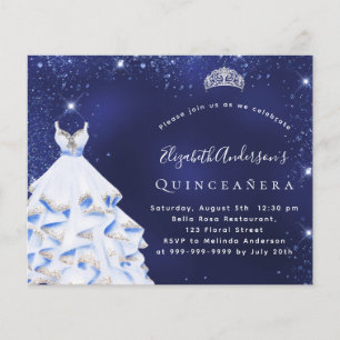 Prospectus 11,4 Cm X 14,2 Cm Quinceanera bleu argent robe budget invitation