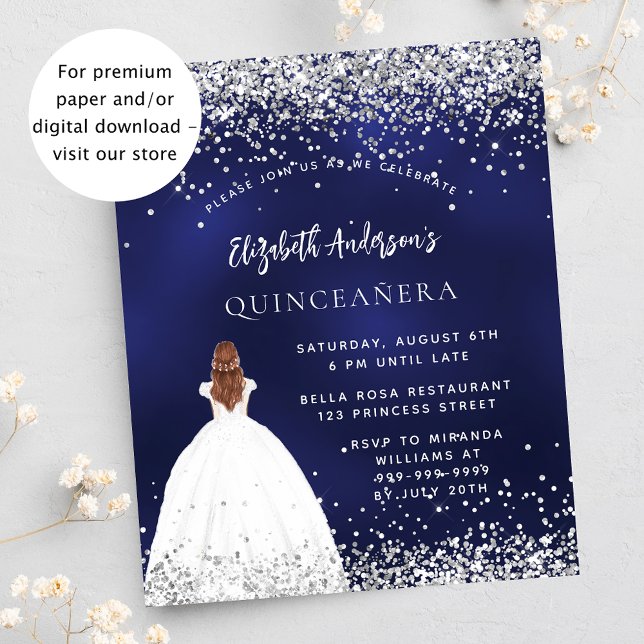 Prospectus 11,4 Cm X 14,2 Cm Quinceanera bleu marine robe budget invitation (Créateur téléchargé)