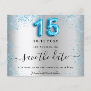 Prospectus 11,4 Cm X 14,2 Cm Quinceañera budget argent bleu carte de sauvegarde