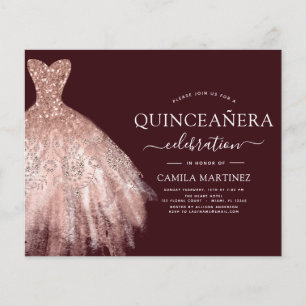 Prospectus 11,4 Cm X 14,2 Cm Quinceanera Budget Burgundy Blush Rose Gold Rose