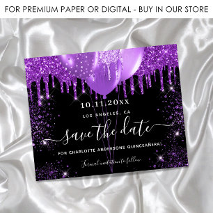 Prospectus 11,4 Cm X 14,2 Cm Quinceanera budget noir violet enregistrer la date