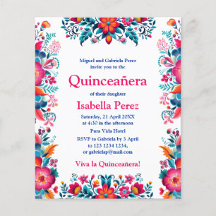 Prospectus 11,4 Cm X 14,2 Cm Quinceanera Florale Blanc Fête Mexicaine Anniversa