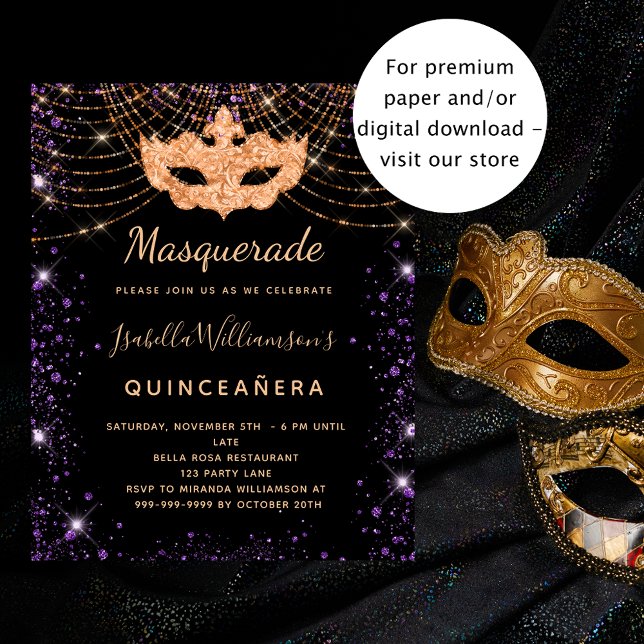 Prospectus 11,4 Cm X 14,2 Cm Quinceanera mascarade invitation budget noir (Créateur téléchargé)