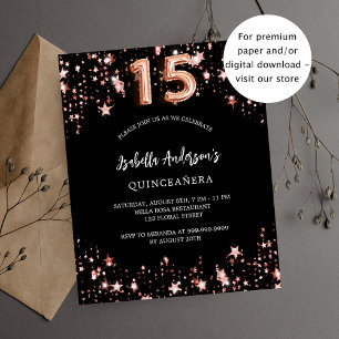 Prospectus 11,4 Cm X 14,2 Cm Quinceanera noir rose or étoile budget invitation