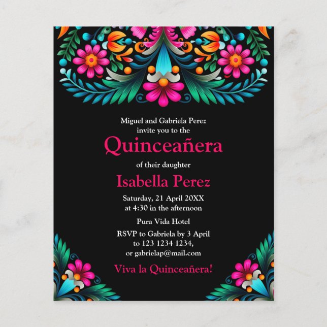 Prospectus 11,4 Cm X 14,2 Cm Quinceanera noire mexicaine Fiesta Anniversaire (Devant)
