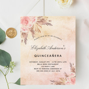 Prospectus 11,4 Cm X 14,2 Cm Quinceanera pampas herbe blush invitation budget