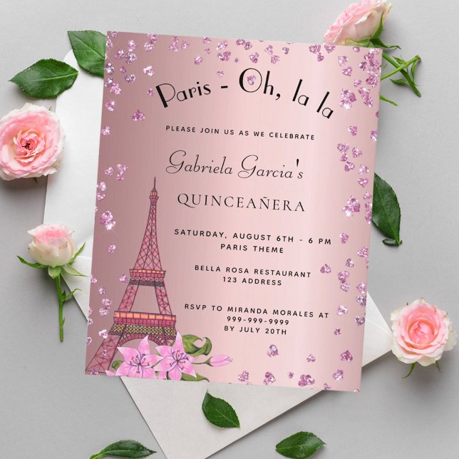 Prospectus 11,4 Cm X 14,2 Cm Quinceanera Paris blush rose invitation budget (Créateur téléchargé)