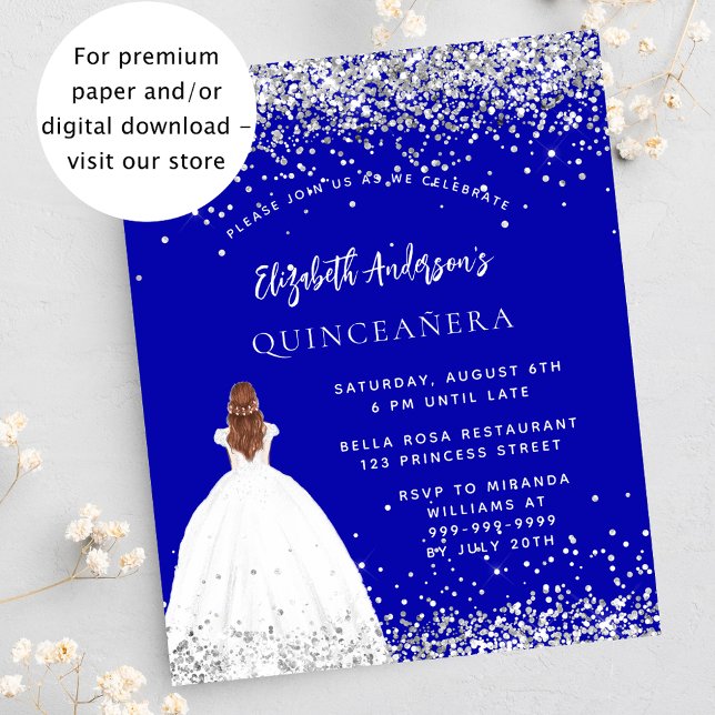 Prospectus 11,4 Cm X 14,2 Cm Quinceanera robe bleue royale invitation budget (Créateur téléchargé)