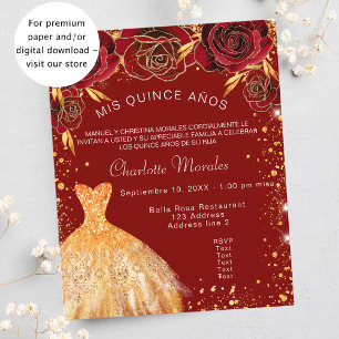 Prospectus 11,4 Cm X 14,2 Cm Quinceanera robe d'or rouge rose invitation budget